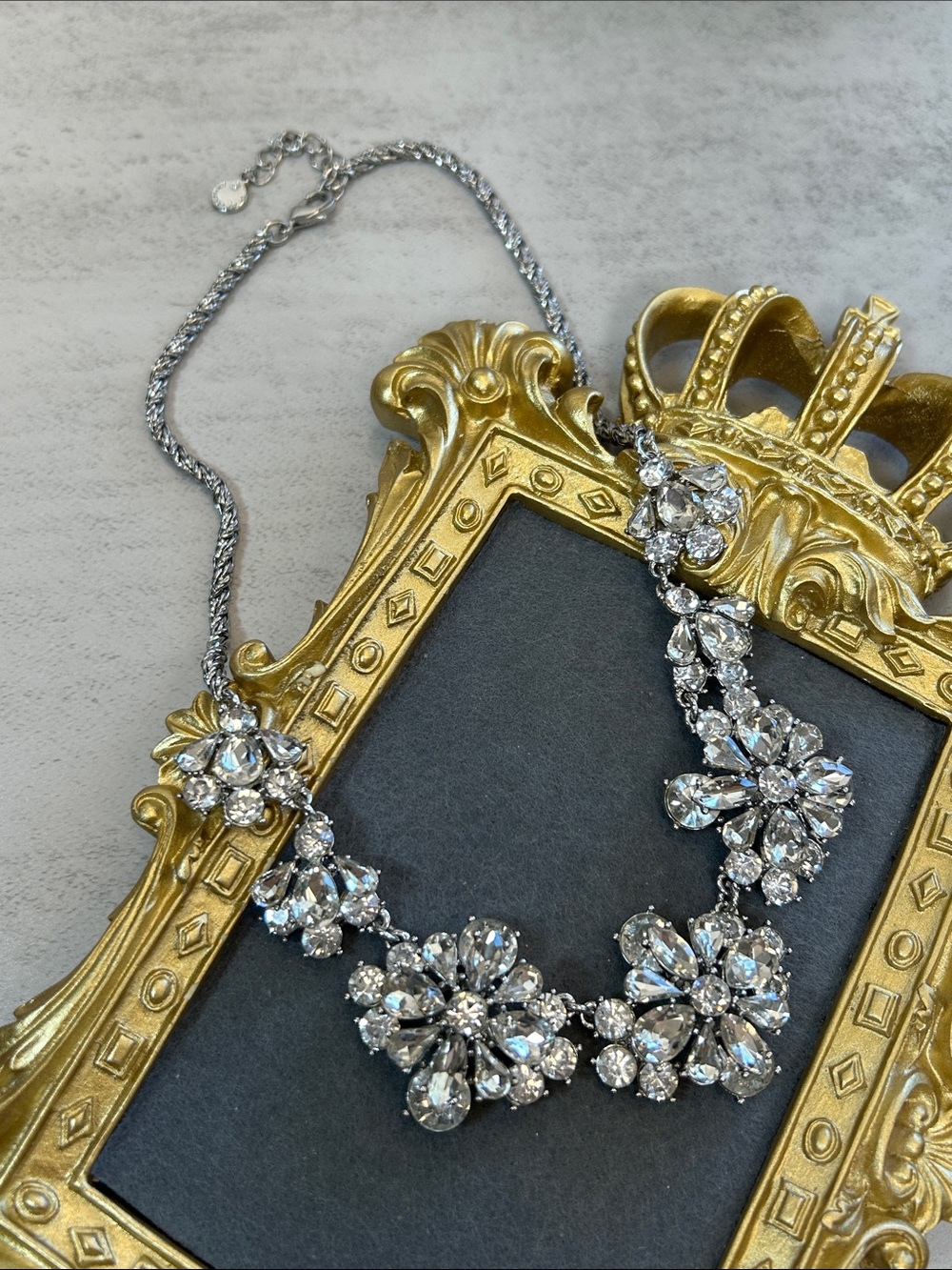 Charter Club Silver Crystal Floral Statement Necklace